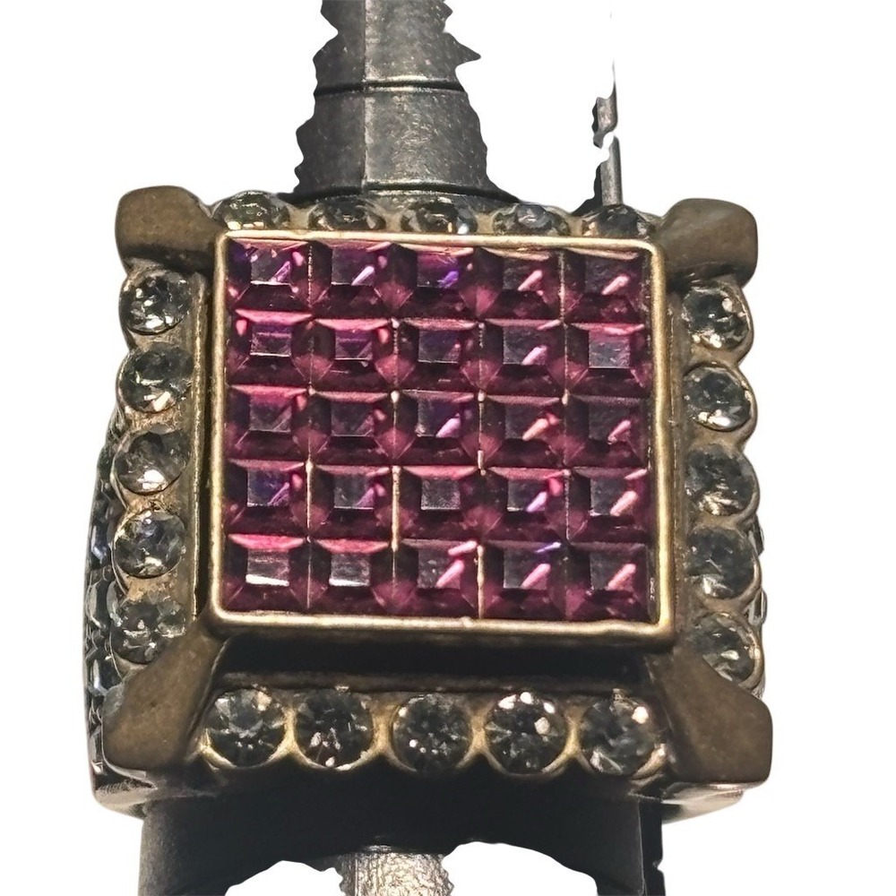 Heidi Daus Ring Size 10 Purple Crystal Square Art Deco Statement - Picture 15 of 16